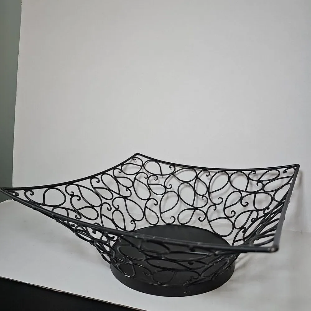 Black Metal Square Wire Fruit Bowl or Decorative Basket